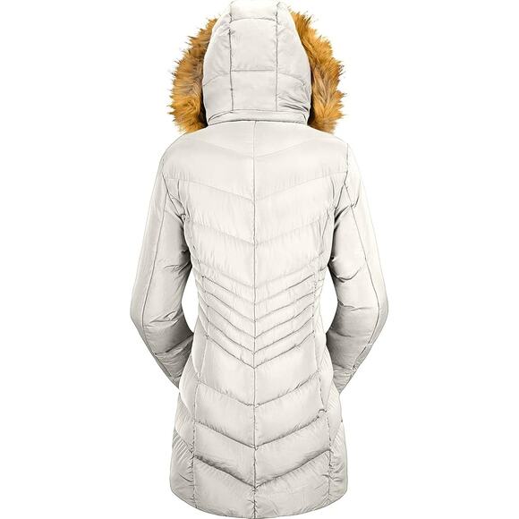 New Szory Down Jacket Women's Size L Long Puffer Parka Coat Removable Fur Hood - Picture 4 of 10